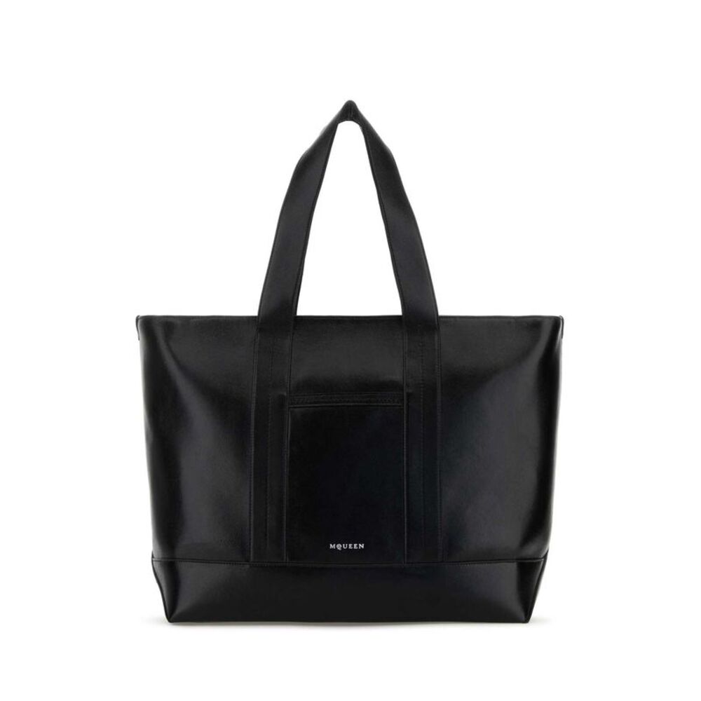 Alexander Mcqueen Men Black Leather Shopping Bag